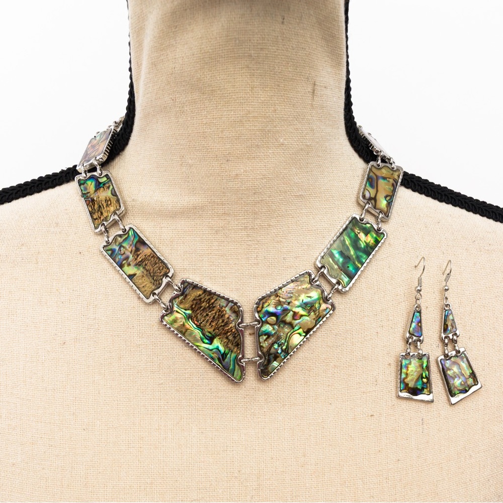 Abalone collar necklace & drop earring set jewelry set